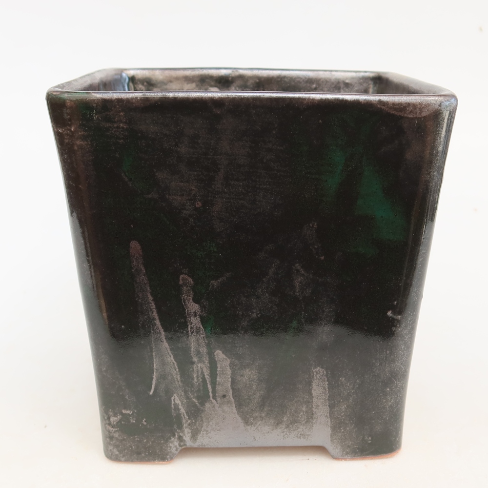 Vaso da bonsai in ceramica 13 x 13 x 14 cm, colore verde metallizzato