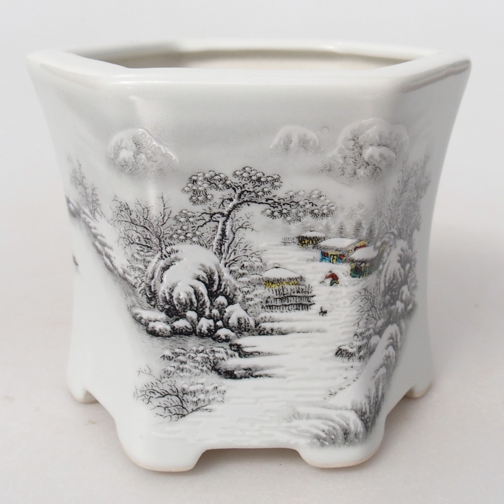 Ciotola per bonsai in ceramica 10,5 x 9,5 x 9 cm, colore bianco