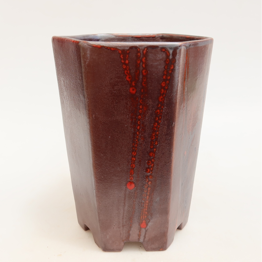 Vaso da bonsai in ceramica 13 x 12 x 17 cm, colore rosso metallizzato
