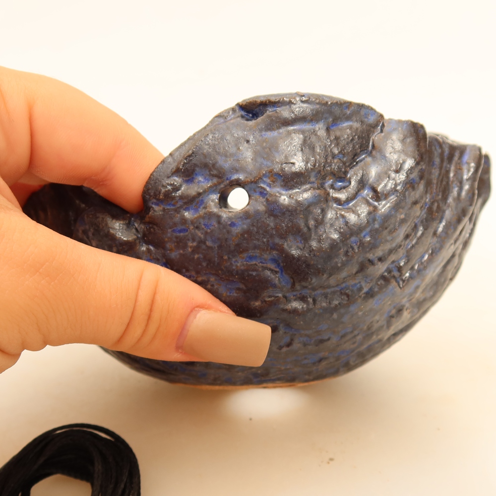Contenitore in ceramica per Kokedama 14 x 12 x 7 cm, colore blu
