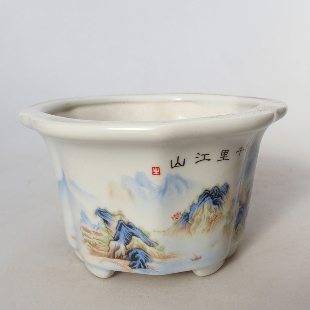 Ciotola per bonsai in ceramica 11,5 x 11,5 x 6 cm, bianca