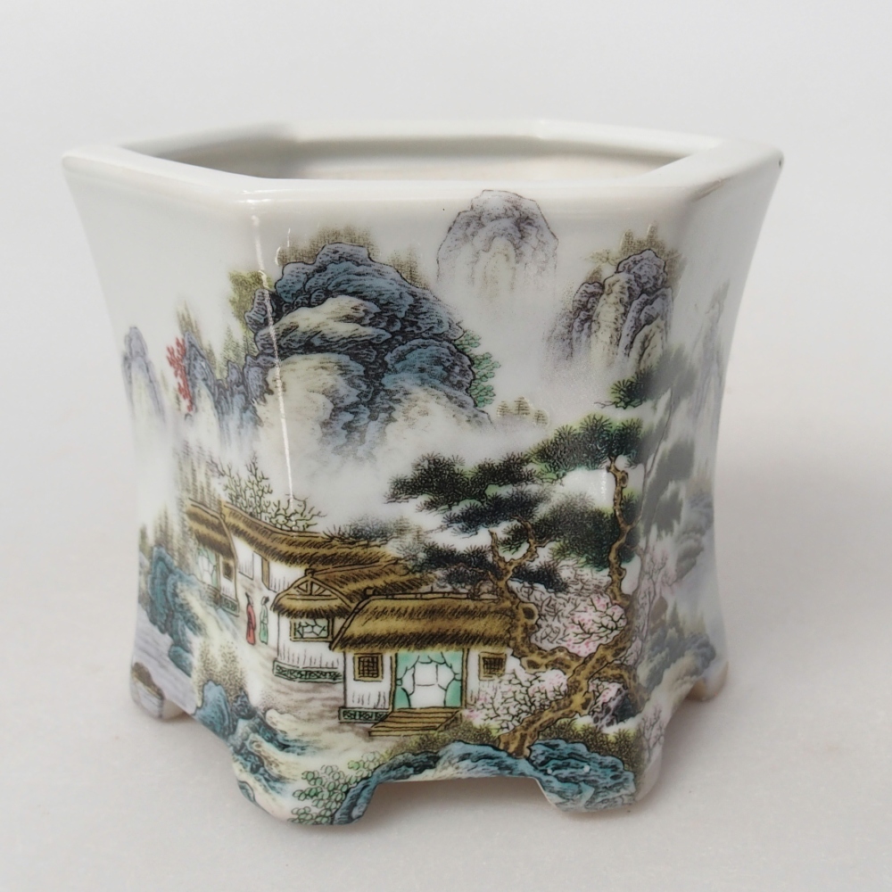 Ciotola per bonsai in ceramica 10,5 x 9,5 x 9 cm, colore bianco