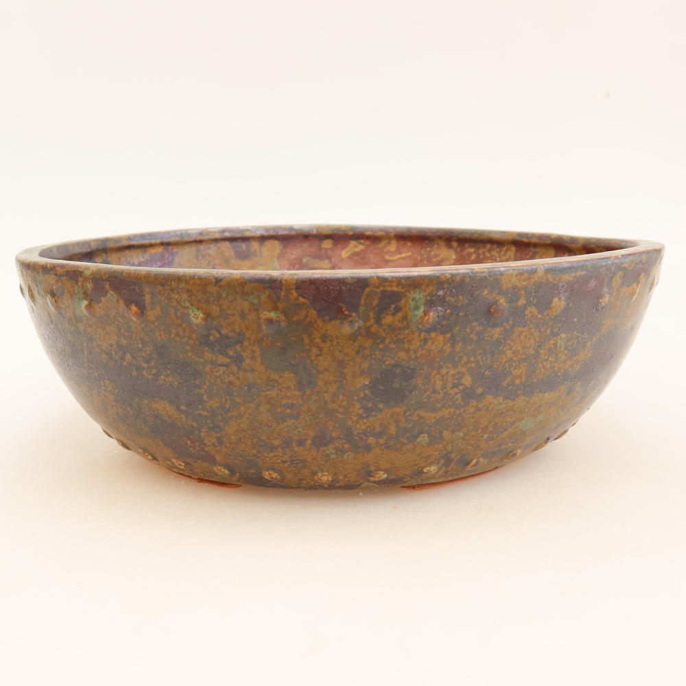Vaso da bonsai in ceramica 24,5 x 24,5 x 7,5 cm, colore verde-marrone