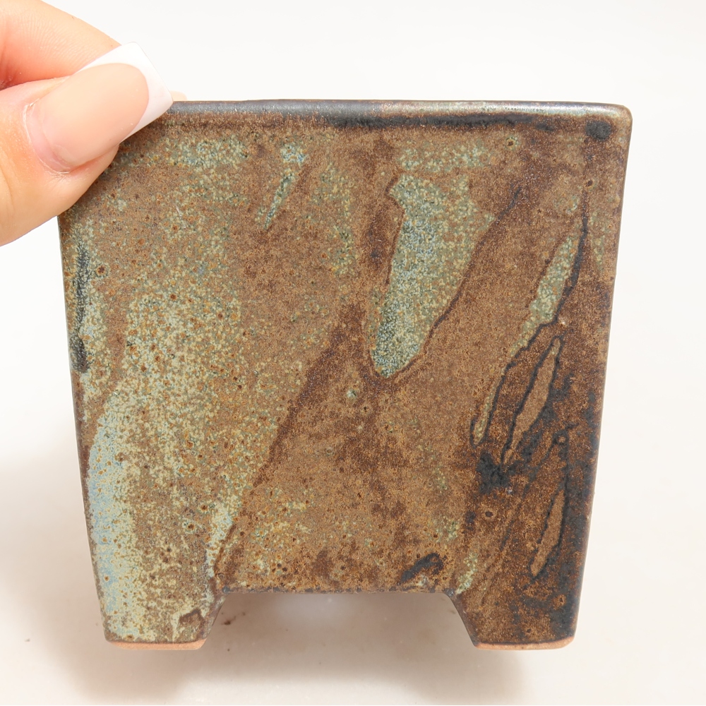 Vaso da bonsai in ceramica 9 x 9 x 8,5 cm, colore verde-marrone