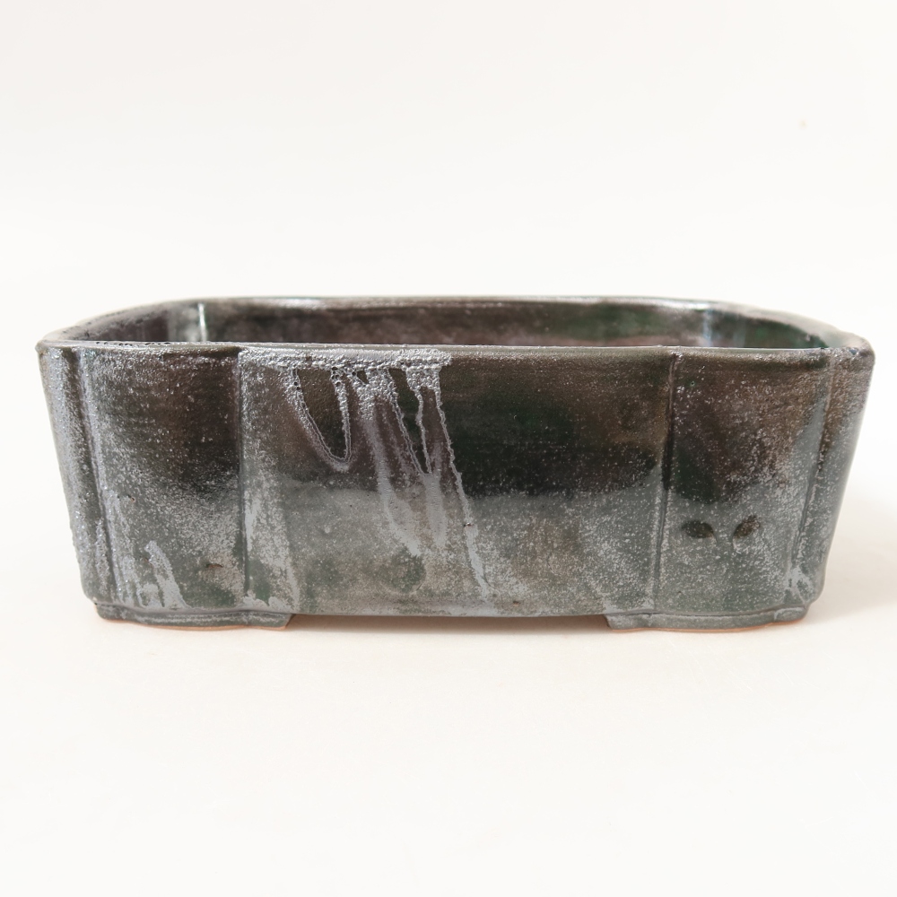 Vaso da bonsai in ceramica 20,5 x 17,5 x 7 cm, colore verde metallizzato