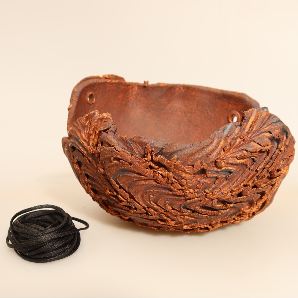 Contenitore in ceramica per Kokedama 12 x 12 x 7,5 cm, colore marrone