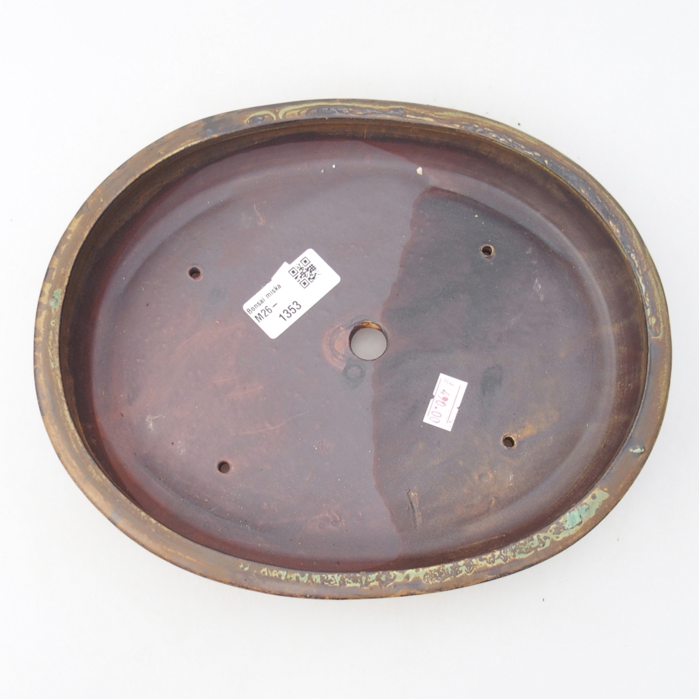 Ciotola per bonsai in ceramica 25 x 20 x 4 cm, colore marrone-verde