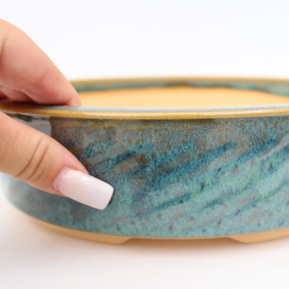 Vaso da bonsai in ceramica 23,5 x 23,5 x 6 cm, colore blu