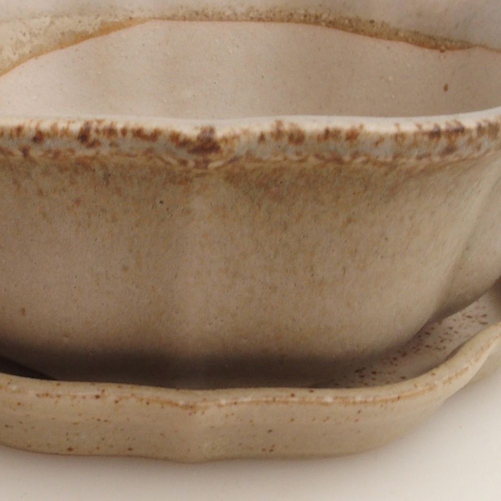 Ciotola bonsai + piattino H06 - 14,5 x 14,5 x 5 cm - beige