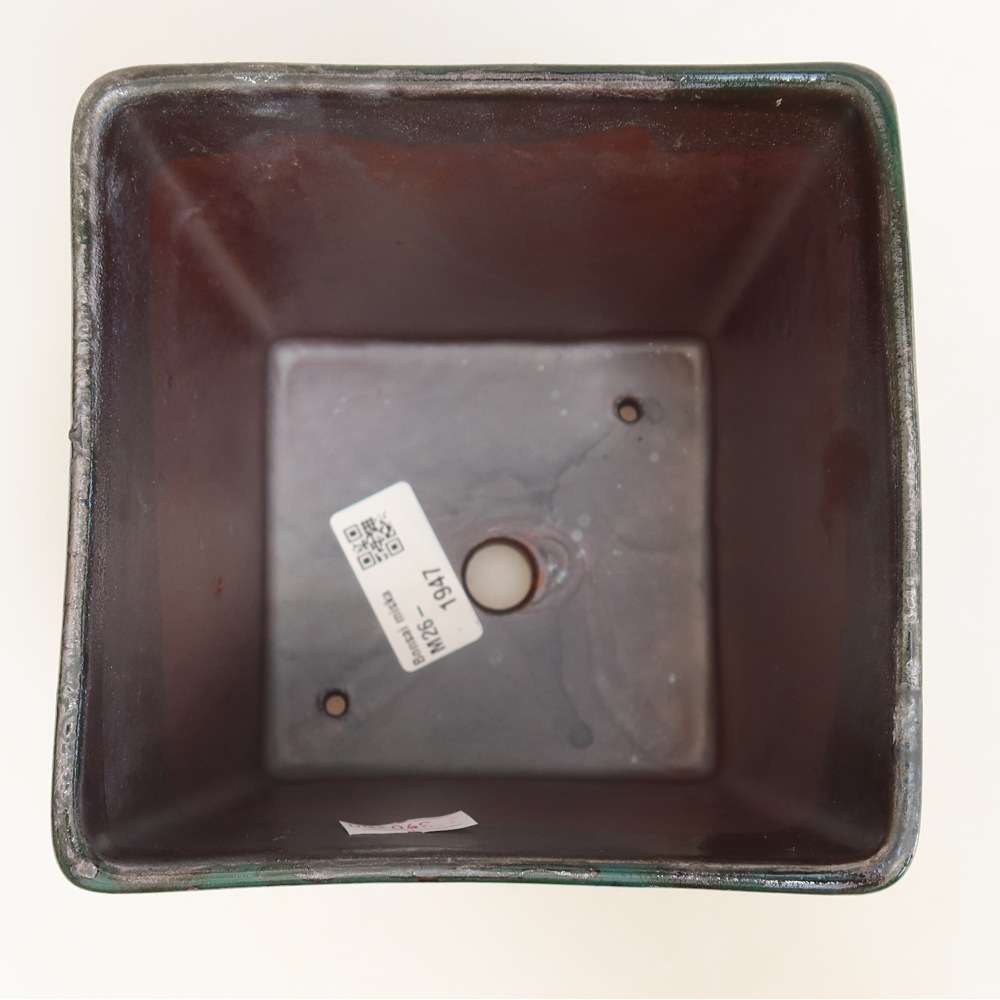 Vaso da bonsai in ceramica 13 x 13 x 13,5 cm, colore verde metallizzato