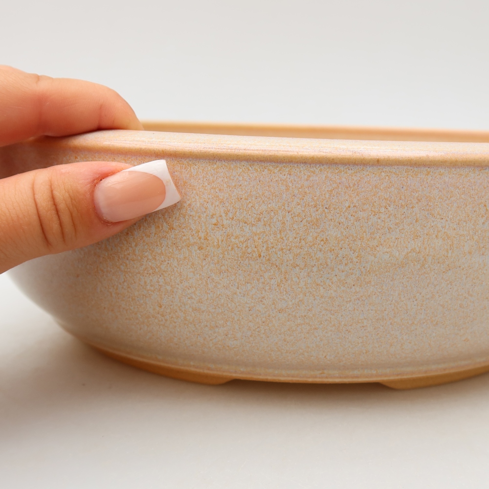 Vaso per bonsai in ceramica 25,5 x 25,5 x 8 cm, colore beige