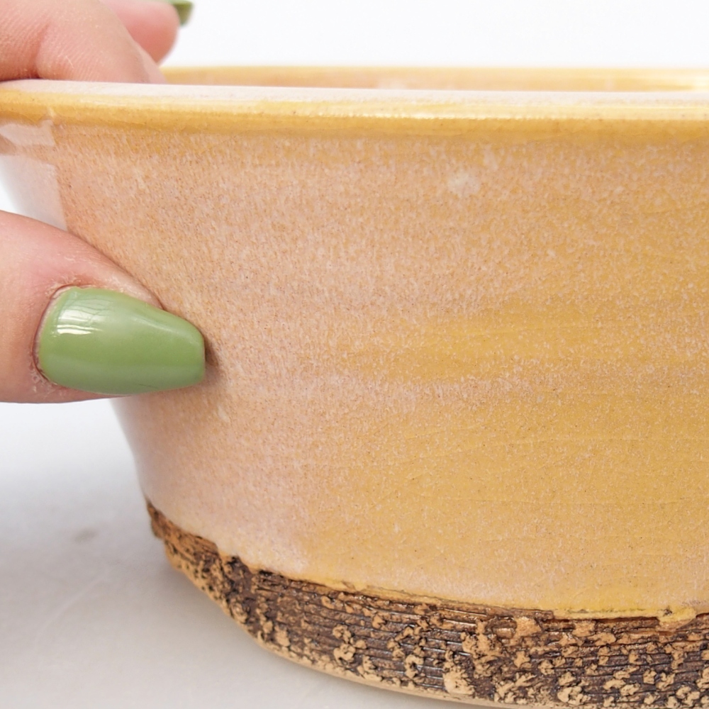 Ciotola per bonsai in ceramica 16,5 x 16,5 x 6,5 cm, colore marrone-giallo