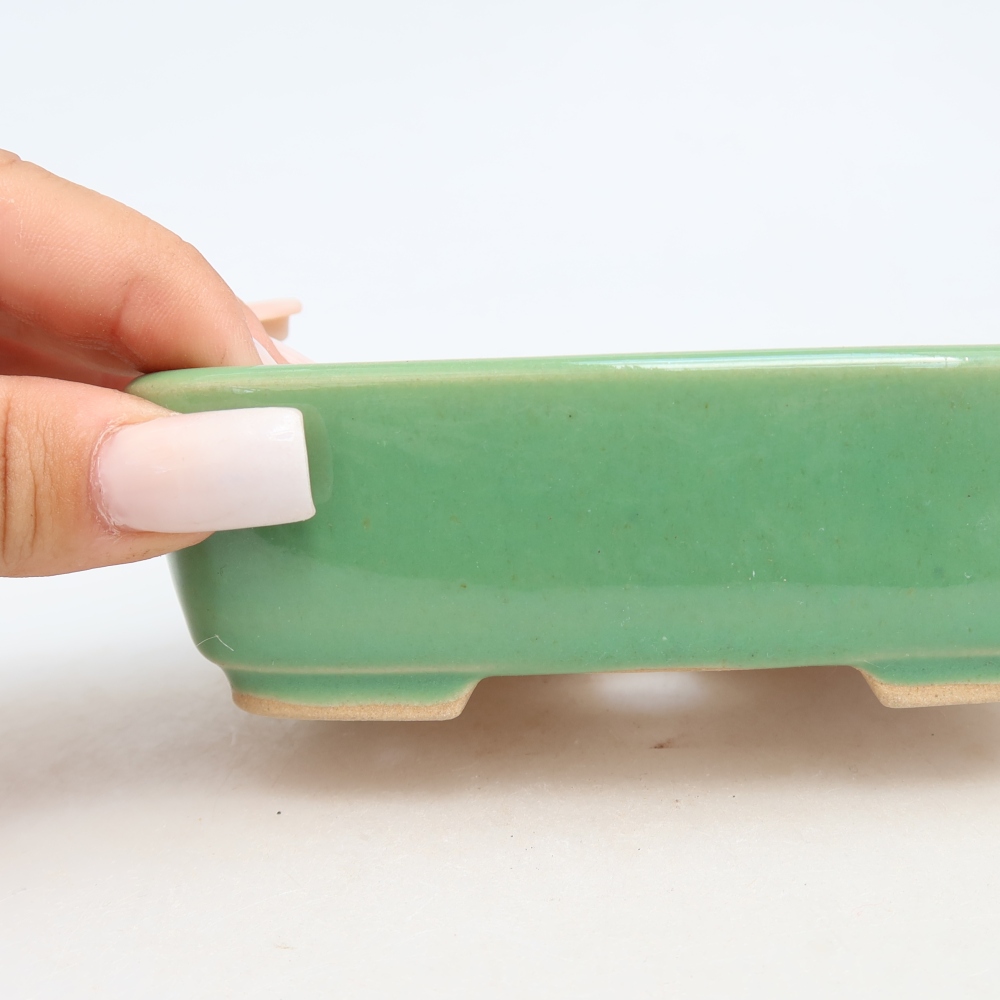 Vaso da bonsai in ceramica 12,5 x 9,5 x 4 cm, colore verde