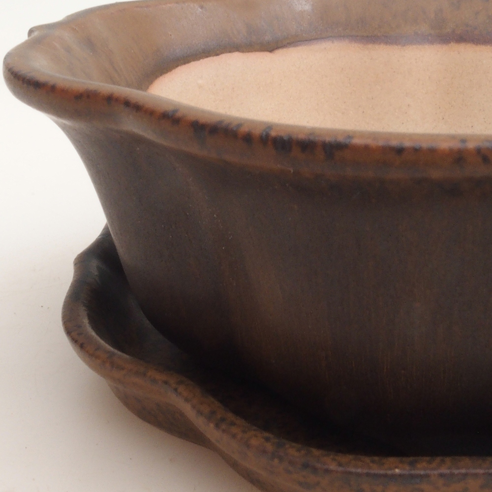 Ciotola bonsai + piattino H06 - 14,5 x 14,5 x 5 cm - marrone