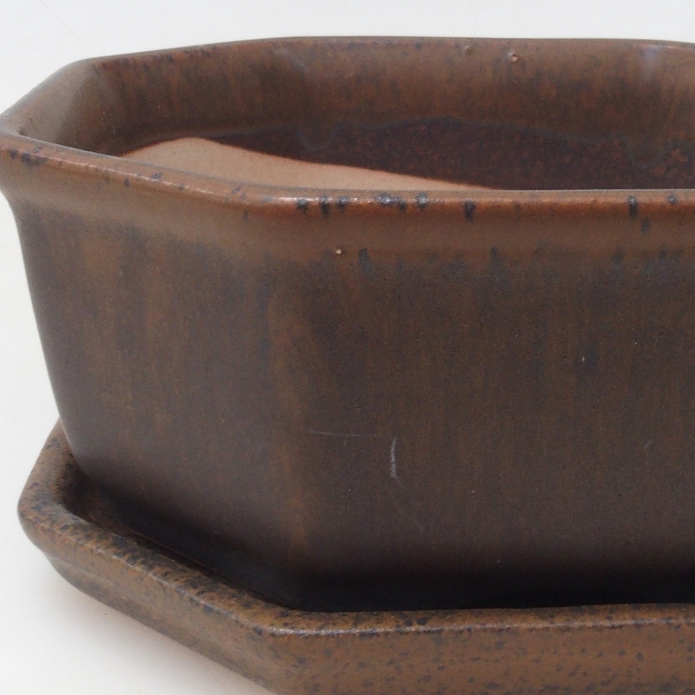 Ciotola bonsai + piattino H13 - 12,5x12,5 x4,5 cm - marrone
