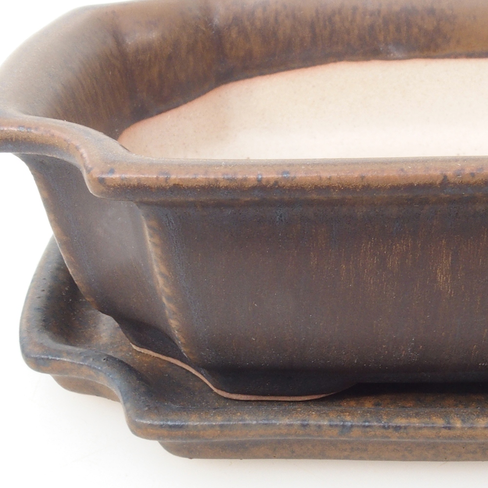 Ciotola bonsai + piattino H17 - 15 x 10 x 4 cm - marrone