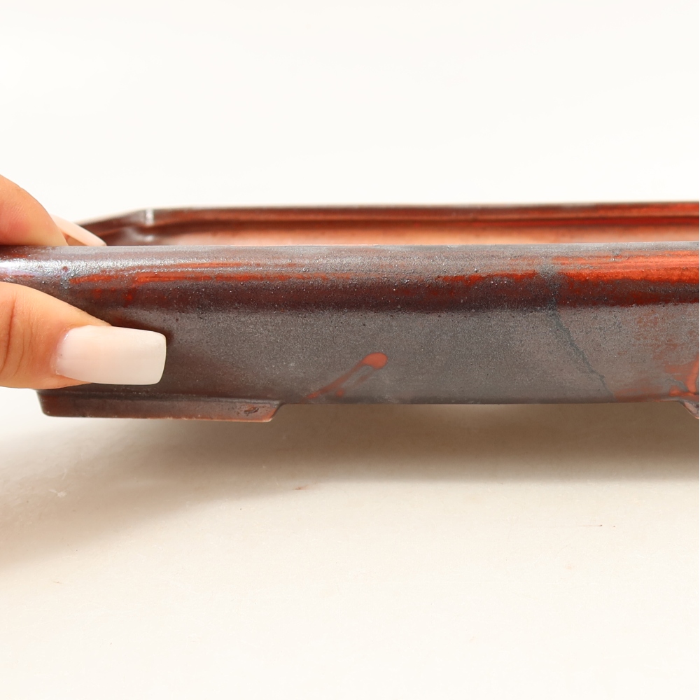 Vaso da bonsai in ceramica 24 x 17,5 x 4 cm, colore rosso metallizzato