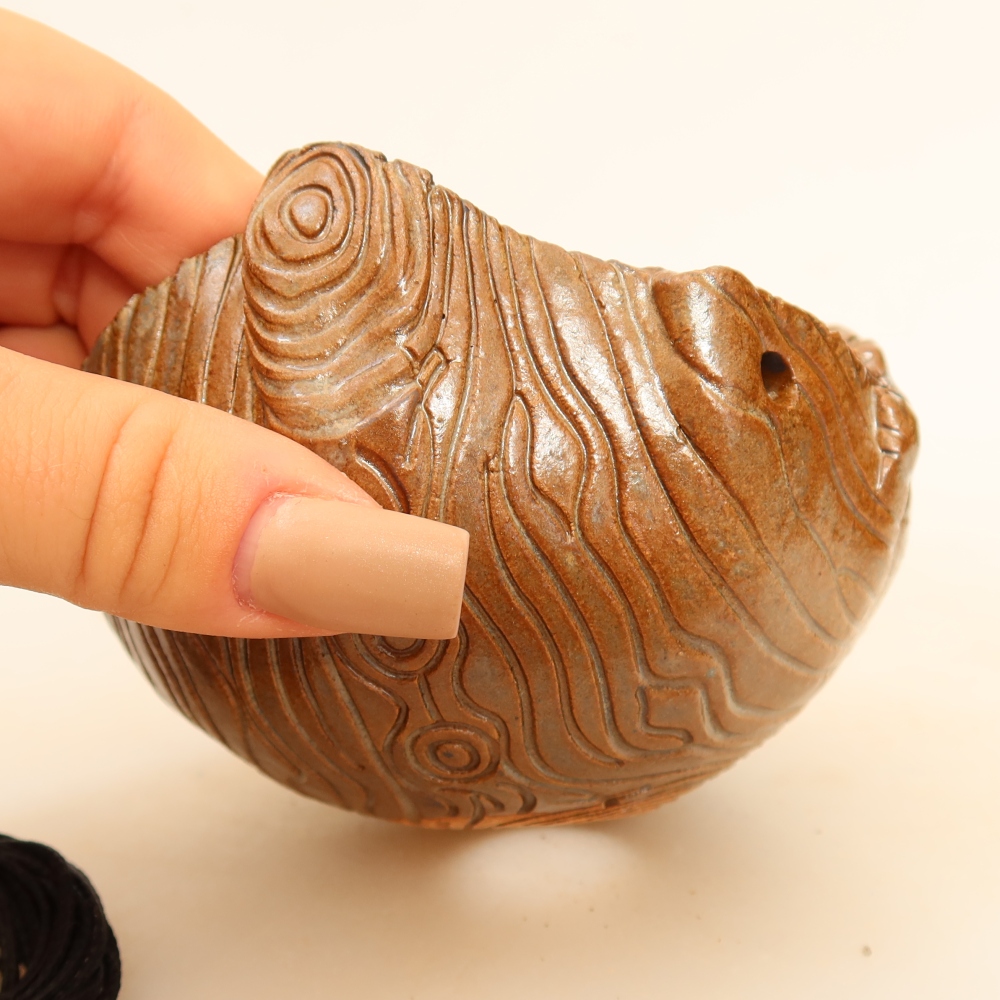 Contenitore in ceramica per Kokedama 10 x 10 x 7,5 cm, colore marrone