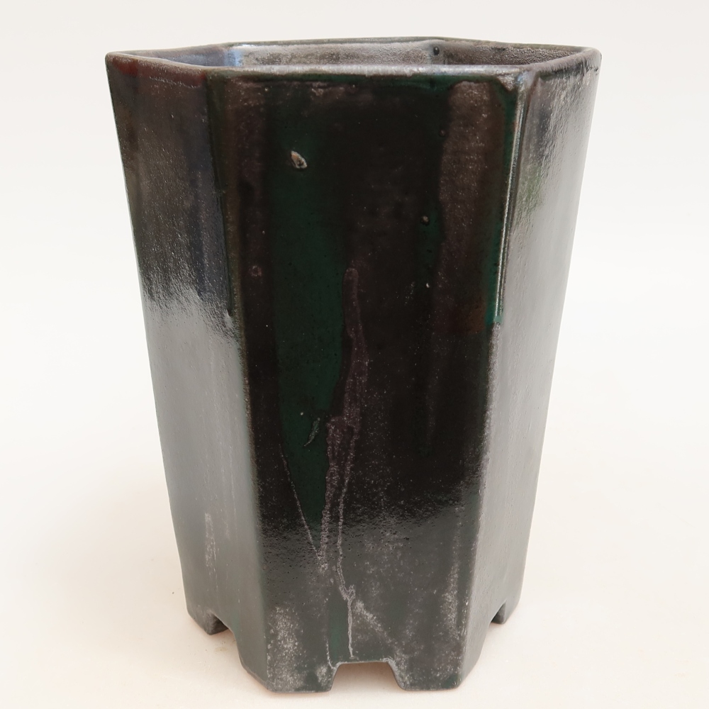 Vaso da bonsai in ceramica 13 x 12 x 17 cm, colore verde metallizzato