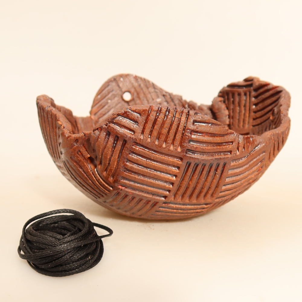 Conchiglia in ceramica per Kokedama 13,5 x 13 x 7,5 cm, colore marrone