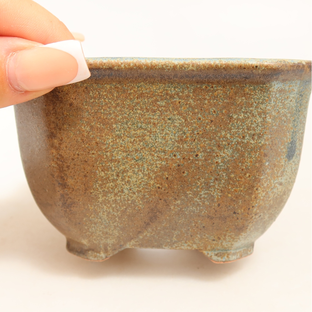 Vaso da bonsai in ceramica 10 x 10 x 6,5 cm, colore verde-marrone