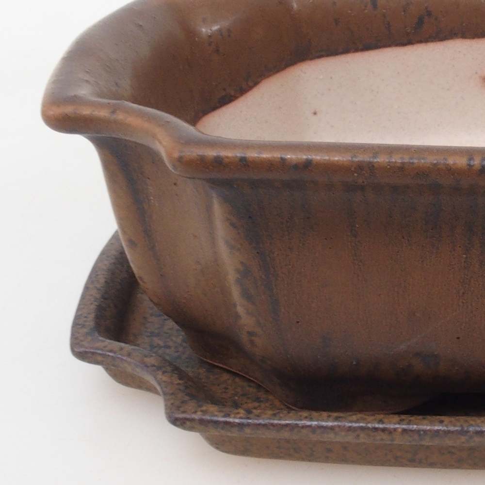 Ciotola bonsai + piattino H03 - 16,5 x 12 x 4,5 cm - marrone