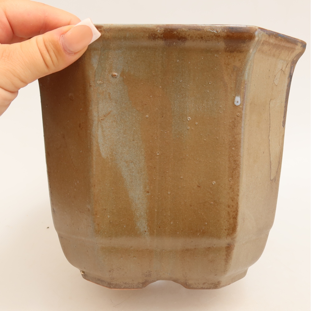 Vaso da bonsai in ceramica 17,5 x 17,5 x 15,5 cm, colore marrone-blu