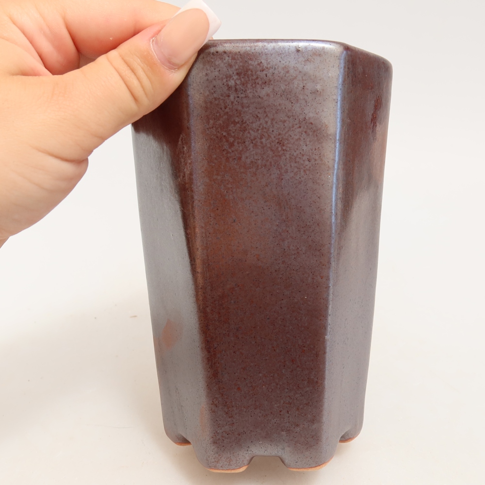 Vaso da bonsai in ceramica 9,5 x 8,5 x 14 cm, colore metallizzato