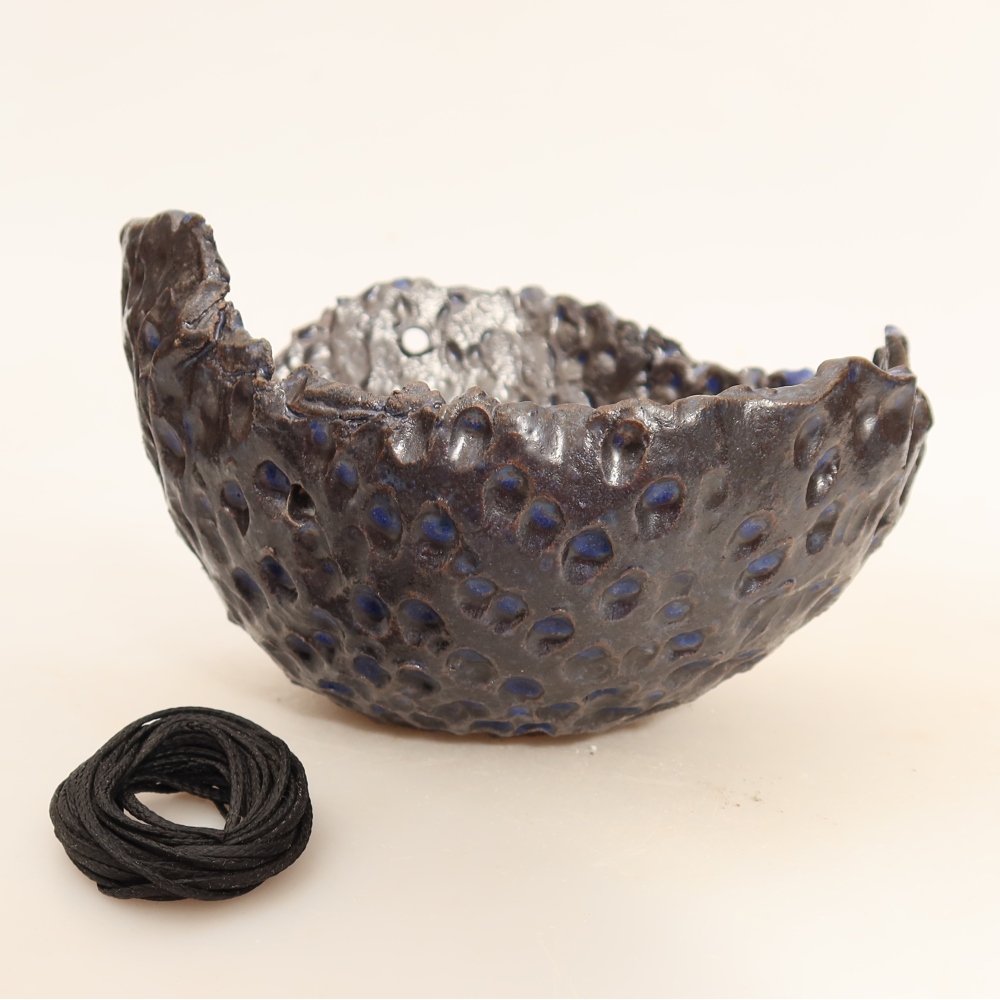 Contenitore in ceramica per Kokedama 14 x 12 x 8,5 cm, colore blu