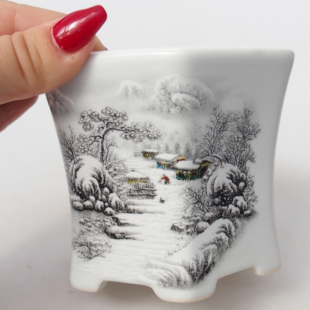 Ciotola per bonsai in ceramica 10,5 x 9,5 x 9 cm, colore bianco