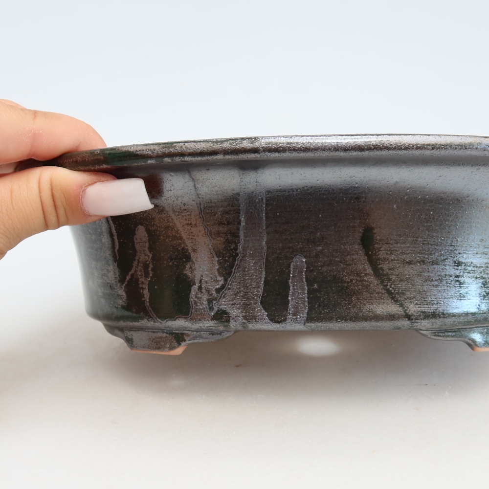 Vaso da bonsai in ceramica 22 x 17,5 x 6,5 cm, colore verde metallizzato