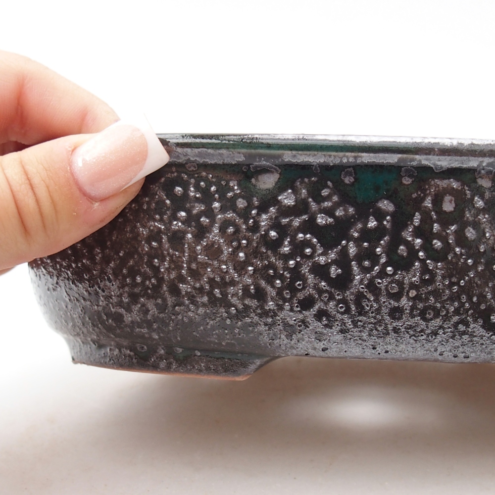 Ciotola bonsai in ceramica 19 x 14,5 x 4,5 cm, verde metallizzato