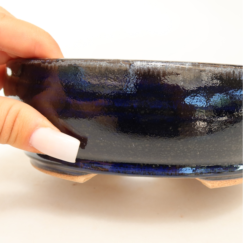 Vaso da bonsai in ceramica 16,5 x 16,5 x 5,5 cm, colore blu