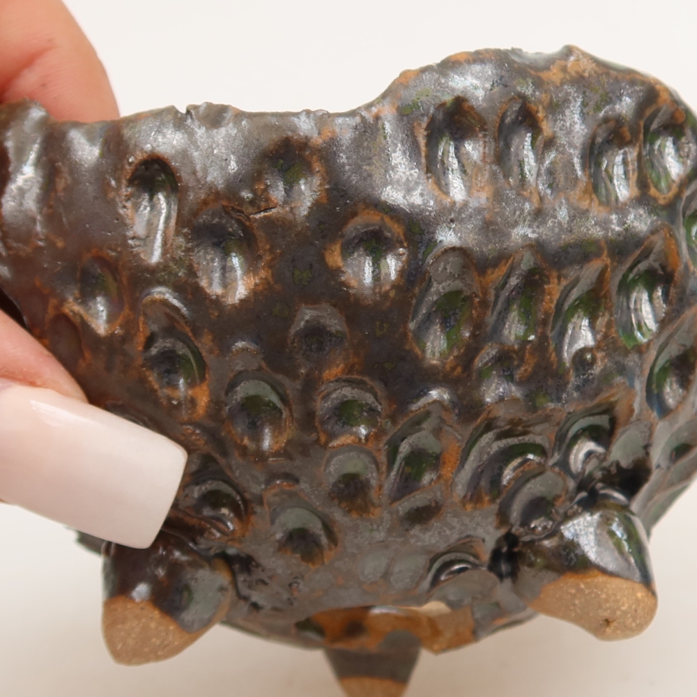Guscio in ceramica  10 x 9,5 x 6 cm, colore verde-marrone