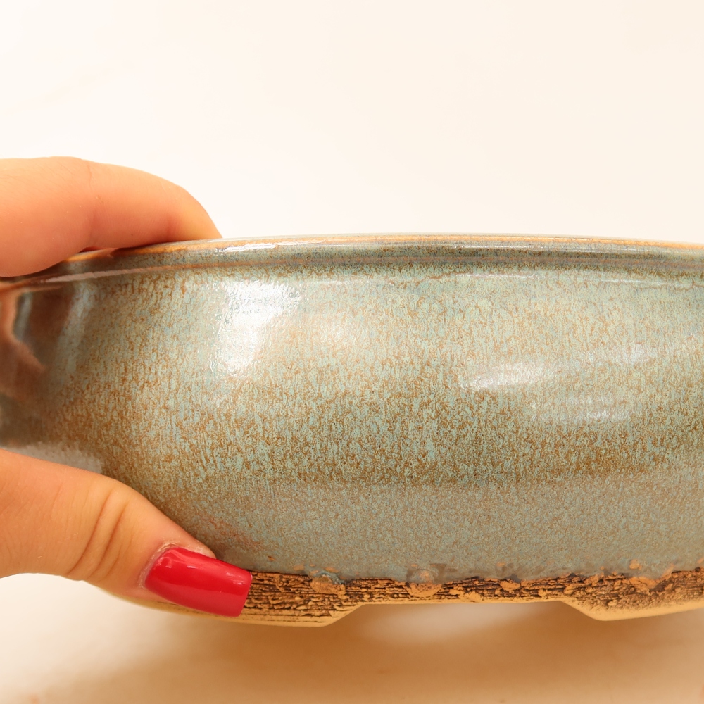 Vaso in ceramica per bonsai 24 x 24 x 7,5 cm, colore verde