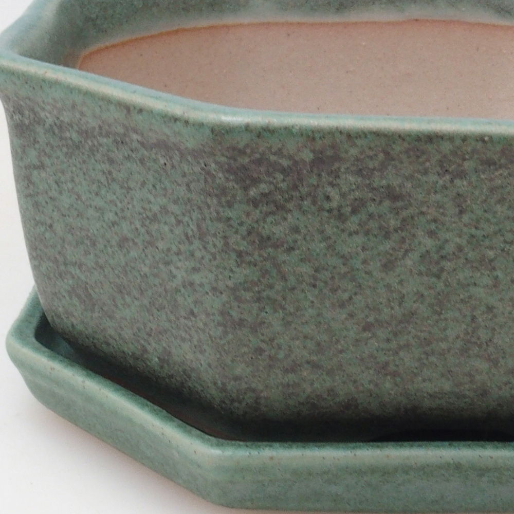 Ciotola bonsai + piattino H13 - 12,5x12,5 x4,5 cm - verde