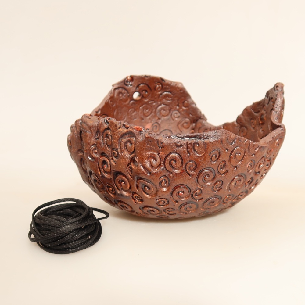 Conchiglia in ceramica per Kokedama 12,5 x 11,5 x 8,5 cm, colore marrone
