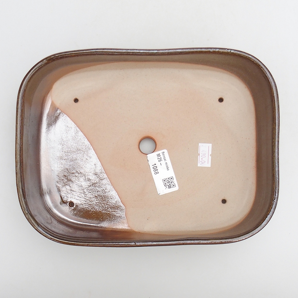 Ciotola bonsai in ceramica 23 x 18,5 x 5,5 cm, colore marrone-verde