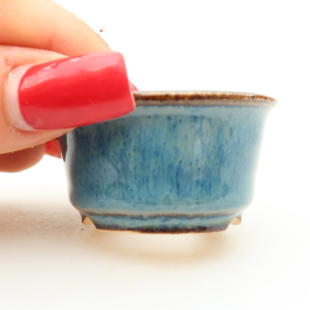Vaso da bonsai in ceramica 4,5 x 4,5 x 3 cm, colore blu