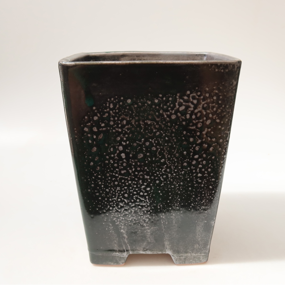 Vaso da bonsai in ceramica 15 x 15 x 19,5 cm, colore verde metallizzato