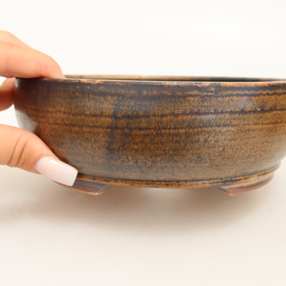 Vaso da bonsai in ceramica 17,5 x 17,5 x 6 cm, colore marrone