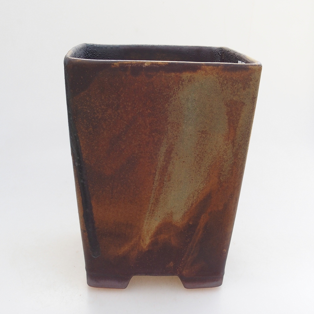 Ciotola per bonsai in ceramica 15 x 15 x 19 cm, colore marrone-verde