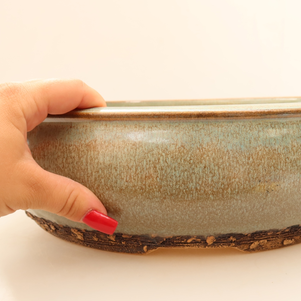 Vaso da bonsai in ceramica 32,5 x 32,5 x 9 cm, colore verde - SOLO RITIRO IN NEGOZIO o spedizione su pallet
