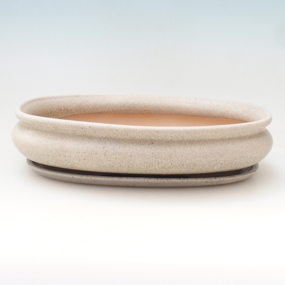 Ciotola bonsai + piattino H15 - 25,5x17,5x6 cm - beige