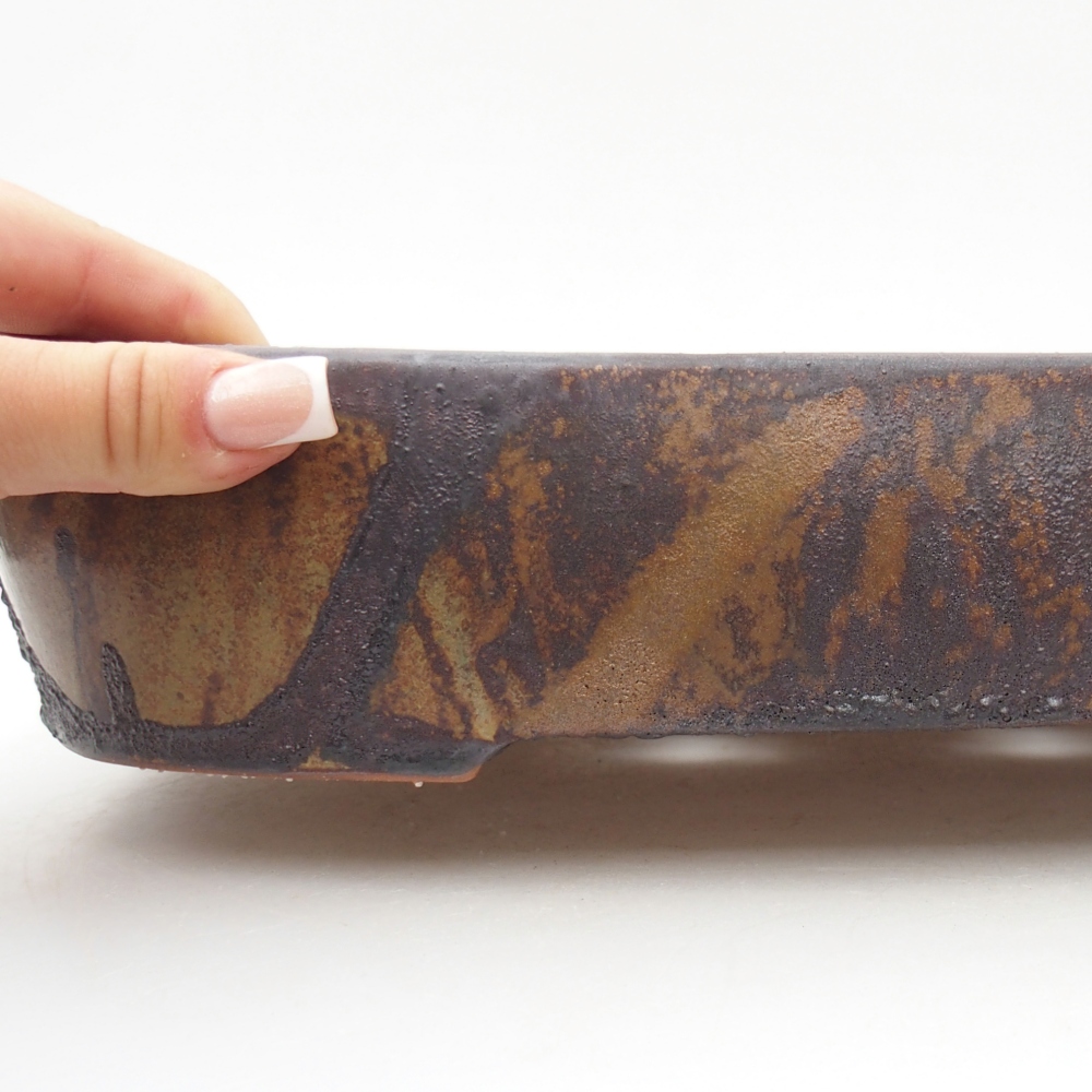 Ciotola per bonsai in ceramica 32 x 24,5 x 6,5 cm, colore marrone-verde