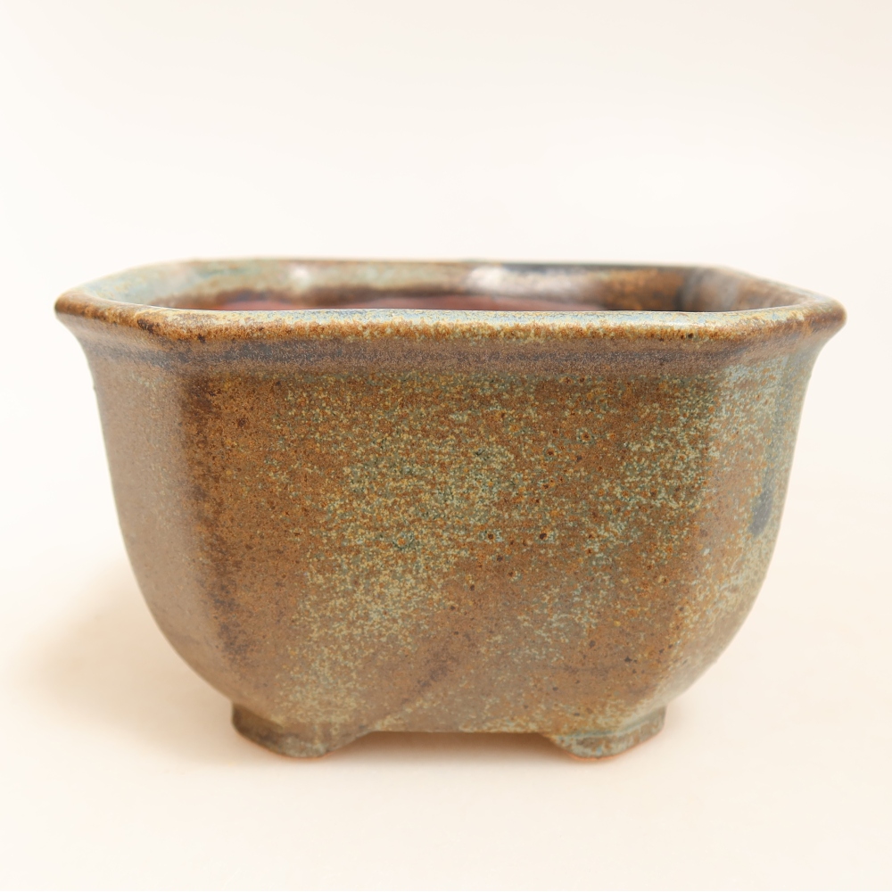 Vaso da bonsai in ceramica 10 x 10 x 6,5 cm, colore verde-marrone