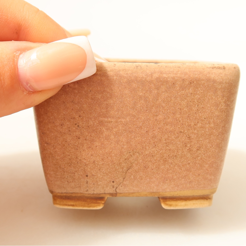 Vaso da bonsai in ceramica 6,5 x 6,5 x 4,5 cm, colore rosa