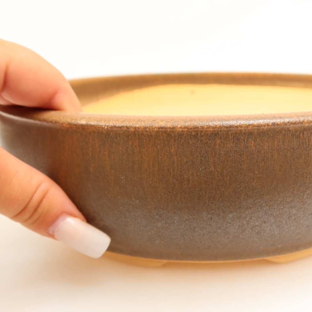 Vaso da bonsai in ceramica 22,5 x 22,5 x 7 cm, colore marrone