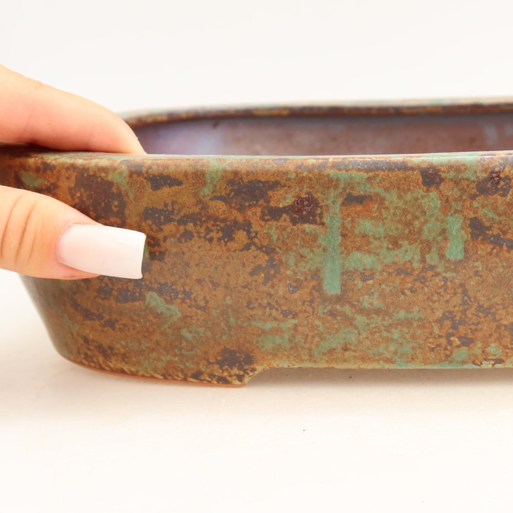 Ciotola per bonsai in ceramica 32 x 24,5 x 6,5 cm, colore marrone-verde