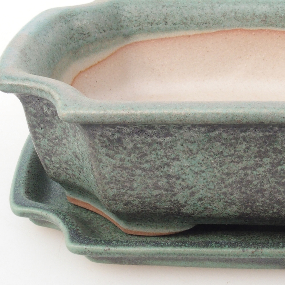 Ciotola bonsai + piattino H03 - 16,5 x 12 x 4,5 cm - verde